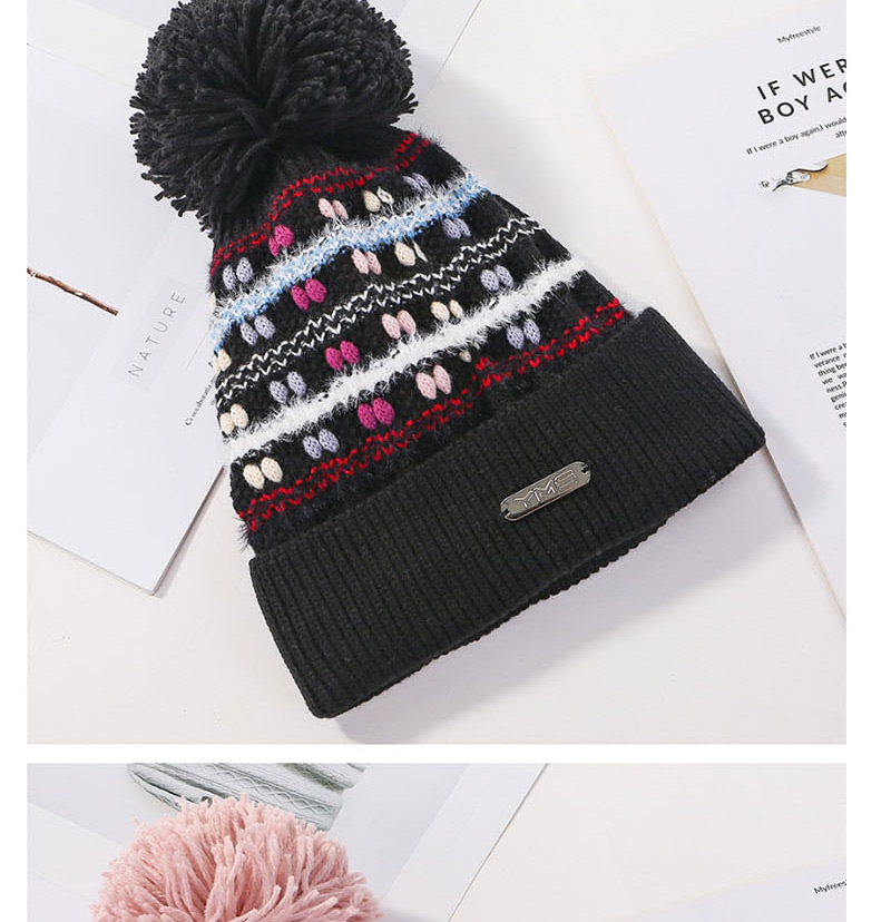 Fashion Pink Color Matching Knitted Wool Ball Cap,Knitting Wool Hats