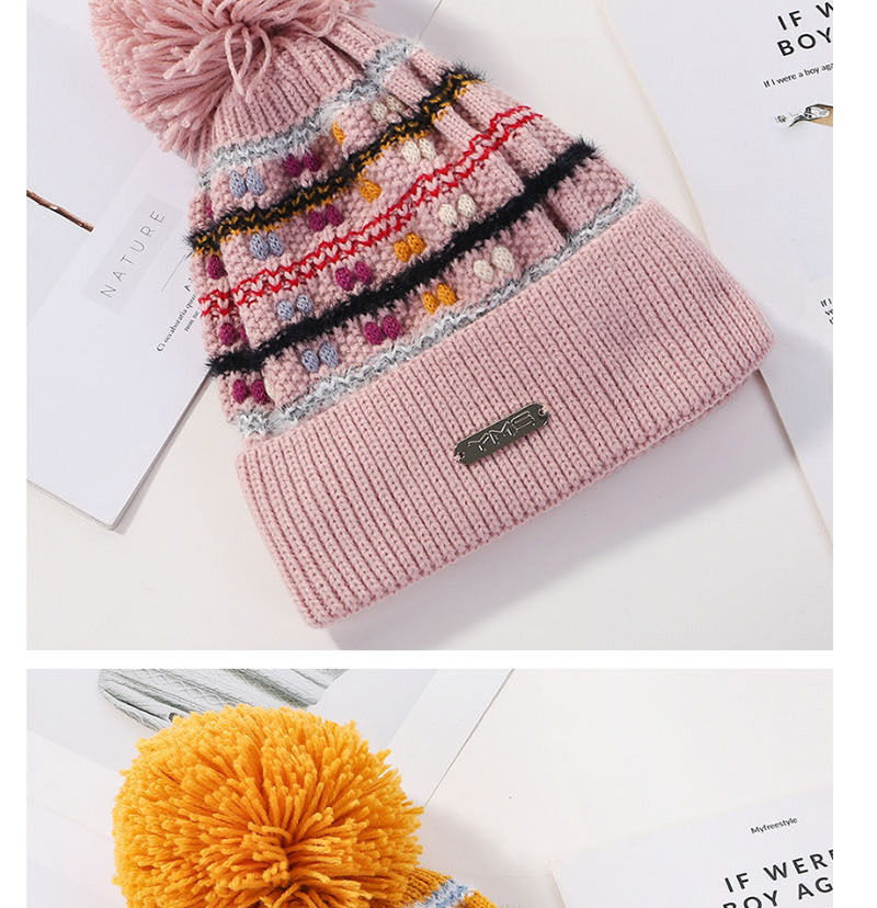 Fashion Yellow Color Matching Knitted Wool Ball Cap,Knitting Wool Hats