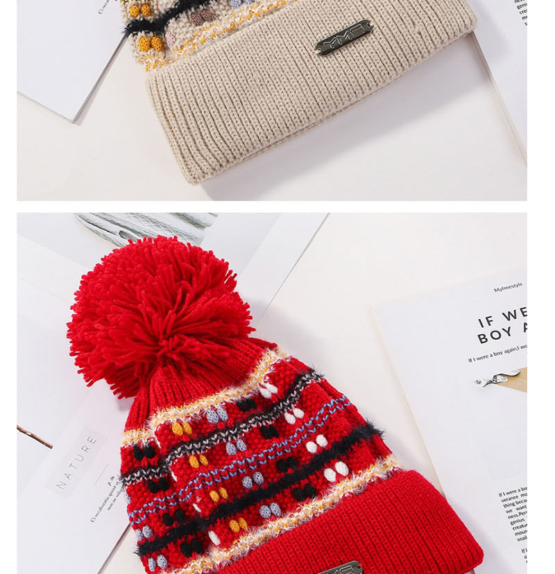 Fashion White Color Matching Knitted Wool Ball Cap,Knitting Wool Hats