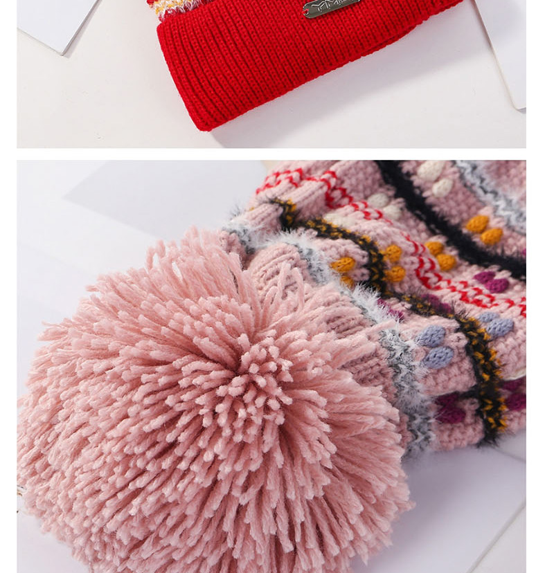 Fashion Red Color Matching Knitted Wool Ball Cap,Knitting Wool Hats