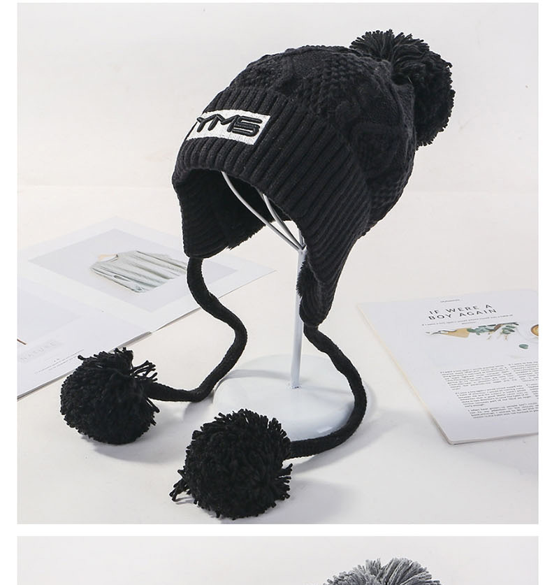 Fashion White Letter Knit Plus Velvet Three Hair Ball Wool Cap,Knitting Wool Hats