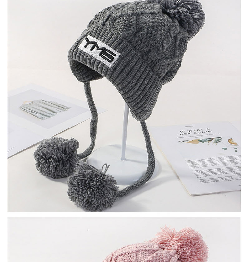 Fashion Gray Letter Knit Plus Velvet Three Hair Ball Wool Cap,Knitting Wool Hats