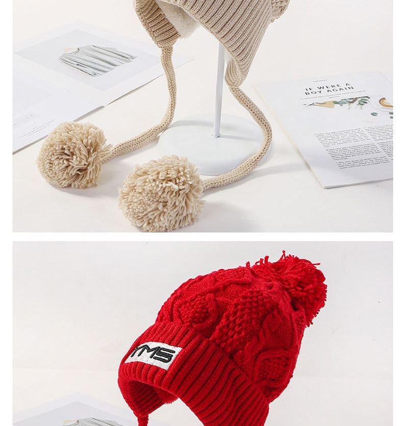 Fashion White Letter Knit Plus Velvet Three Hair Ball Wool Cap,Knitting Wool Hats