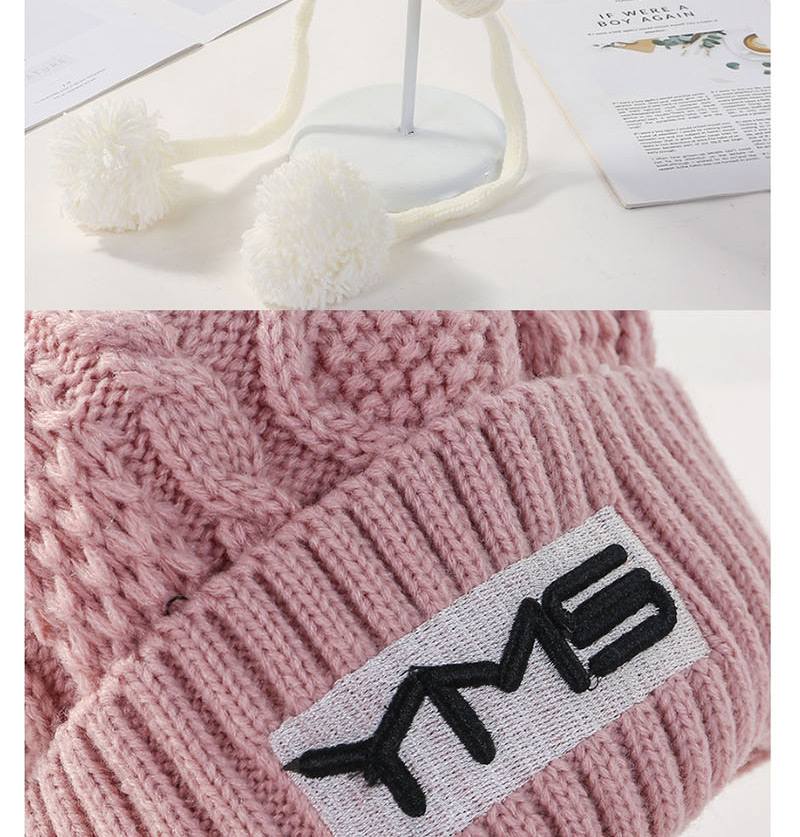 Fashion Pink Letter Knit Plus Velvet Three Hair Ball Wool Cap,Knitting Wool Hats