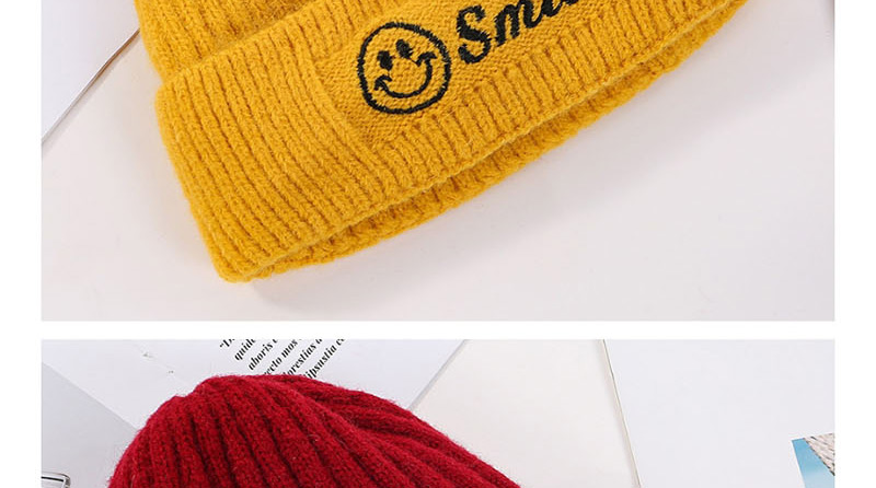 Fashion Wine Red Smiley Embroidery Wool Cap,Knitting Wool Hats