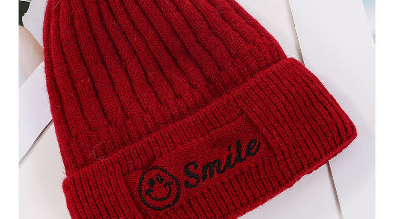 Fashion Red Smiley Embroidery Wool Cap,Knitting Wool Hats
