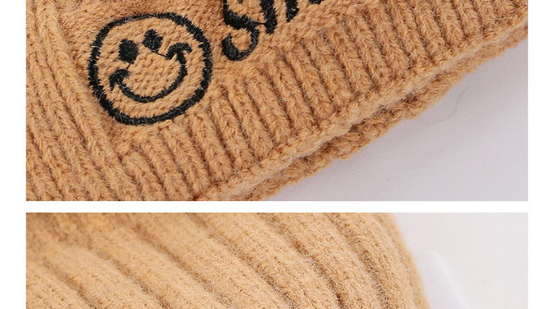 Fashion Beige Smiley Embroidery Wool Cap,Knitting Wool Hats