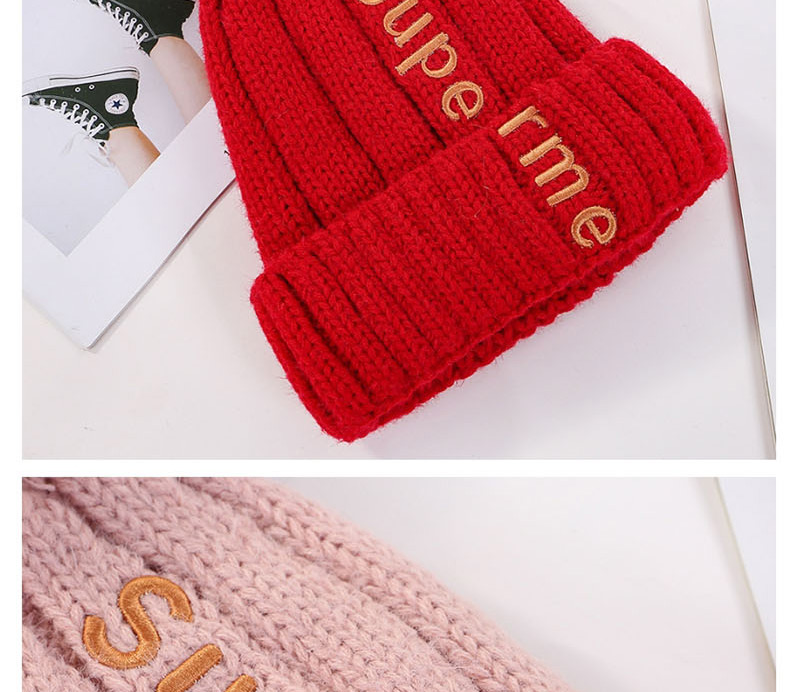Fashion Red Letter Embroidery And Velvet Hat,Knitting Wool Hats