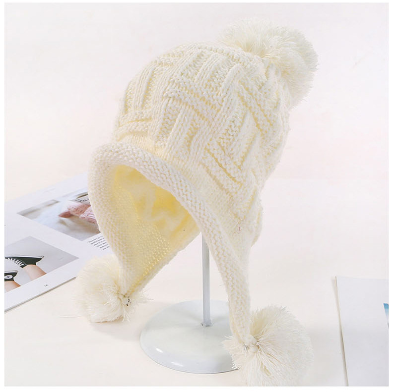 Fashion Yellow Plus Velvet Three Hair Ball Wool Cap,Knitting Wool Hats
