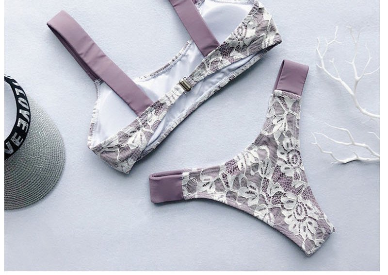 Fashion White Lace Bandage Split Swimsuit,Bikini Sets