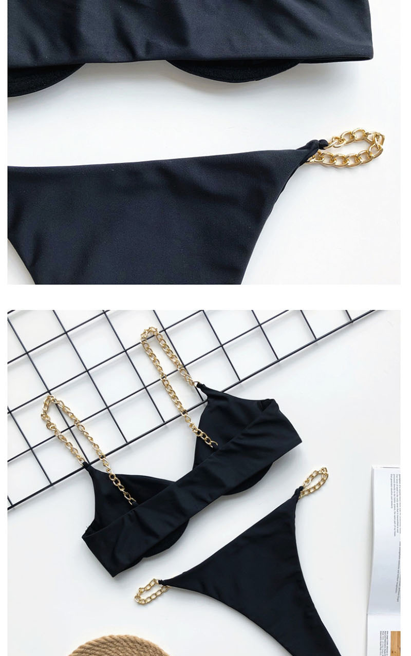 Fashion Black Chain Shoulder Strap Pin Buckle Split Swimsuit,Bikini Sets