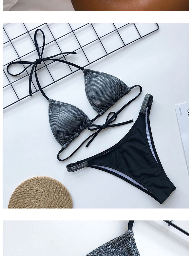 Fashion Black Hanging Neck Shiny Split Swimsuit,Bikini Sets