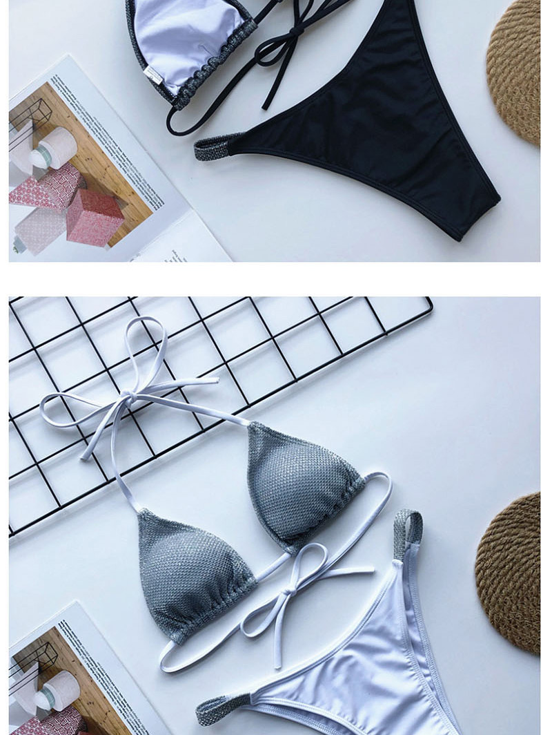 Fashion Black Hanging Neck Shiny Split Swimsuit,Bikini Sets