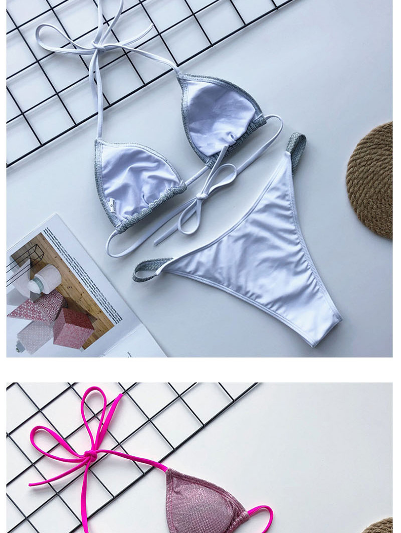 Fashion White Hanging Neck Shiny Split Swimsuit,Bikini Sets