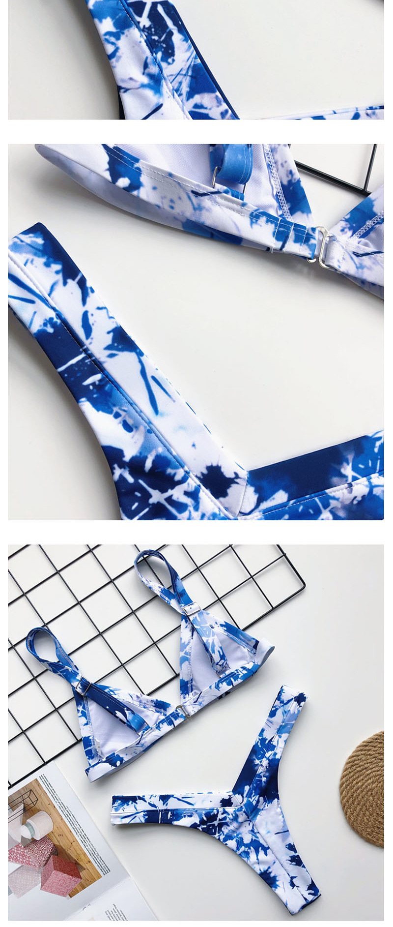Fashion Blue Tie-dye Printed Split Swimsuit,Bikini Sets