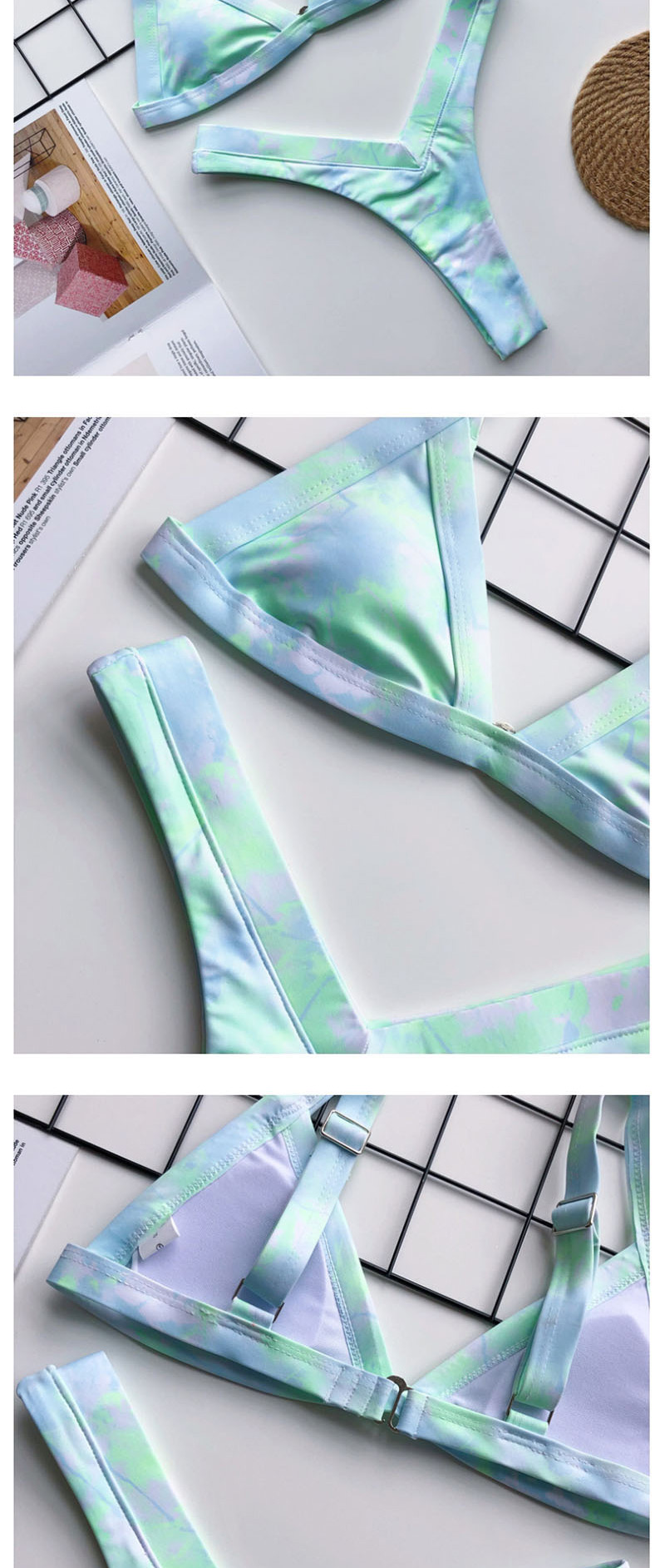 Fashion Green Tie-dye Printed Split Swimsuit,Bikini Sets