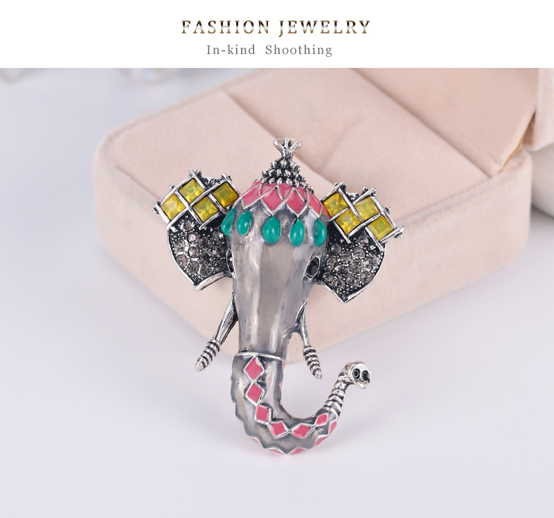 Fashion Silver Alloy Drop Oil Diamond Elephant Brooch,Korean Brooches