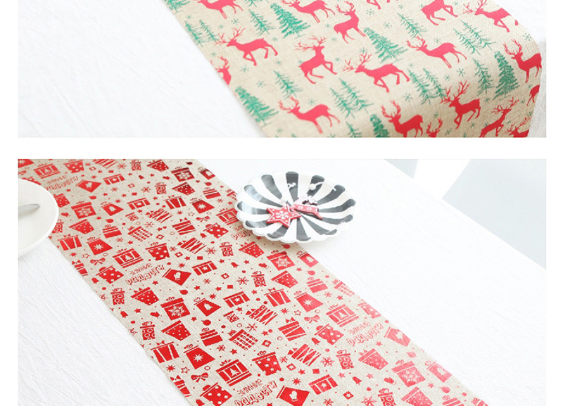 Fashion A Christmas Elk Christmas Cotton And Linen Printed Table Flag,Festival & Party Supplies