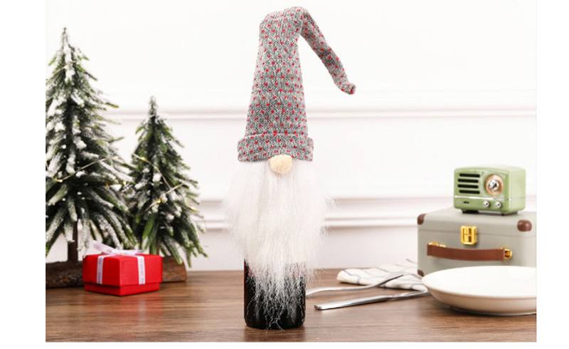 Fashion A Gray-white Faceless Old Wine Bottle Set Santa Claus Knitted Beard Wine Set,Festival & Party Supplies