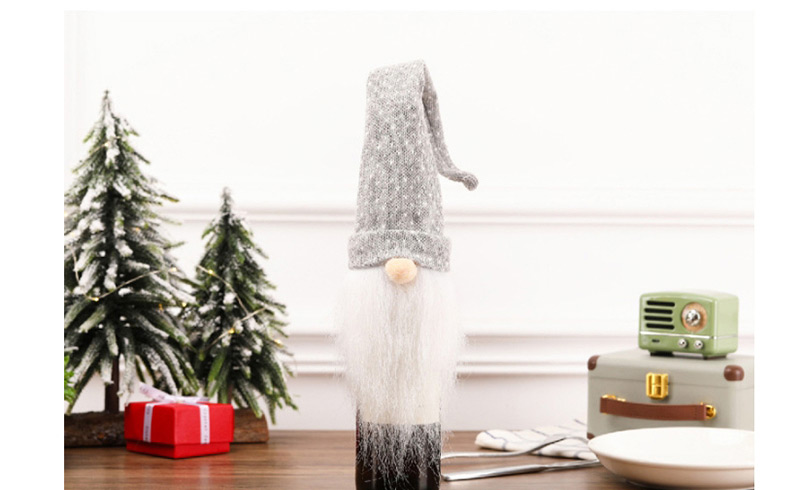 Fashion B Red And Gray Faceless Old Wine Bottle Set Santa Claus Knitted Beard Wine Set,Festival & Party Supplies