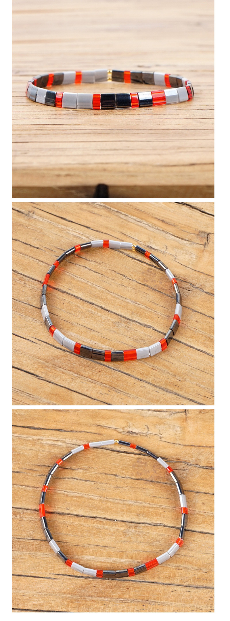 Fashion Gray Red Square Rice Beads Beaded Bracelet,Beaded Bracelet