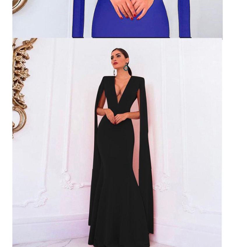 Fashion Black V-neck Halter Shawl Dress,Prom Dresses
