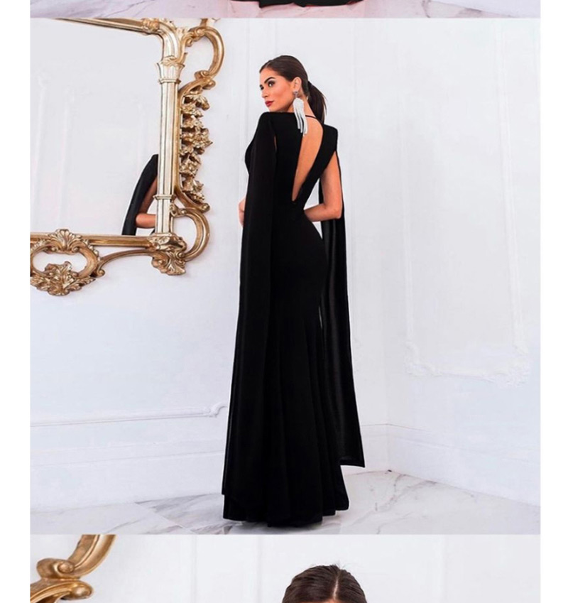 Fashion Black V-neck Halter Shawl Dress,Prom Dresses