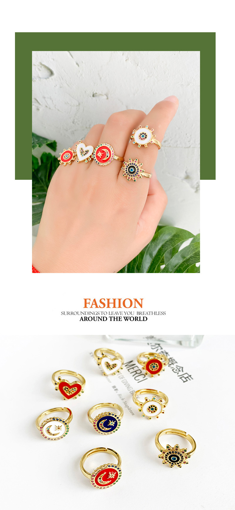 Fashion Red Copper Inlaid Zircon Sun Ring,Rings