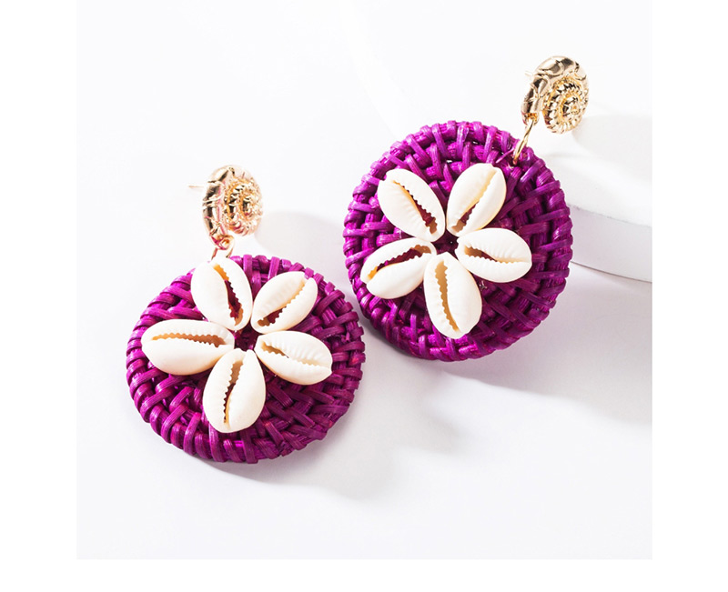 Fashion Brown Multilayer Alloy Conch Shell Flower Rattan Woven Earrings,Drop Earrings