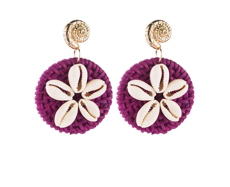 Fashion Purple Multilayer Alloy Conch Shell Flower Rattan Woven Earrings,Drop Earrings