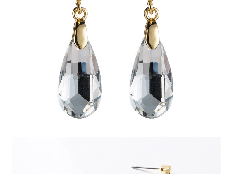 Fashion White Alloy Diamond Drop-shaped Glass Earrings,Drop Earrings