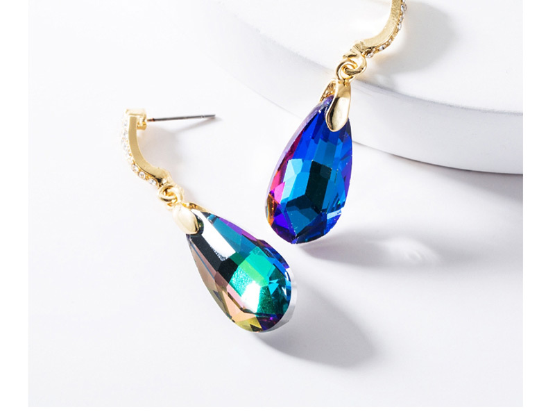 Fashion Blue Alloy Diamond Drop-shaped Glass Earrings,Drop Earrings