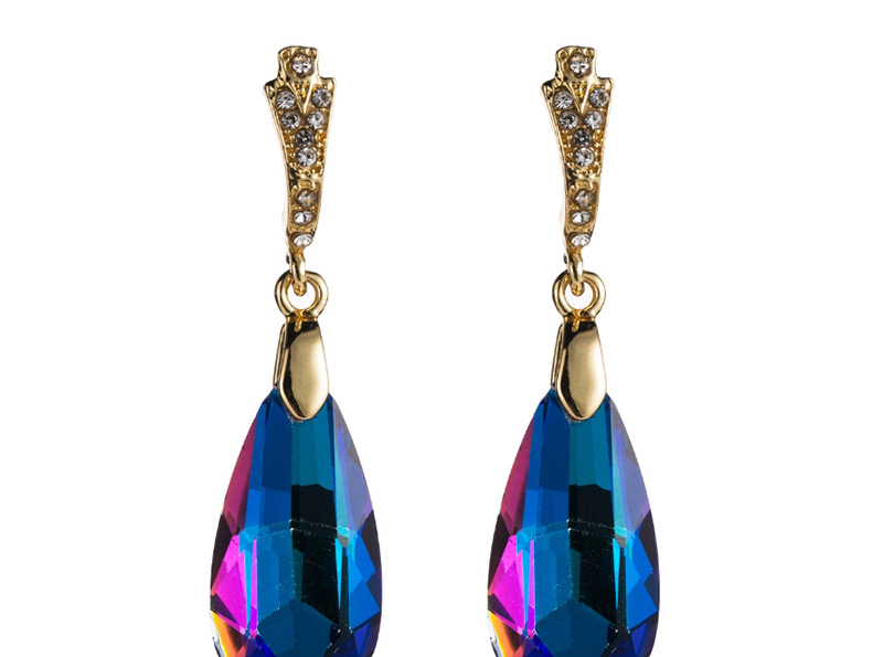 Fashion Blue Alloy Diamond Drop-shaped Glass Earrings,Drop Earrings