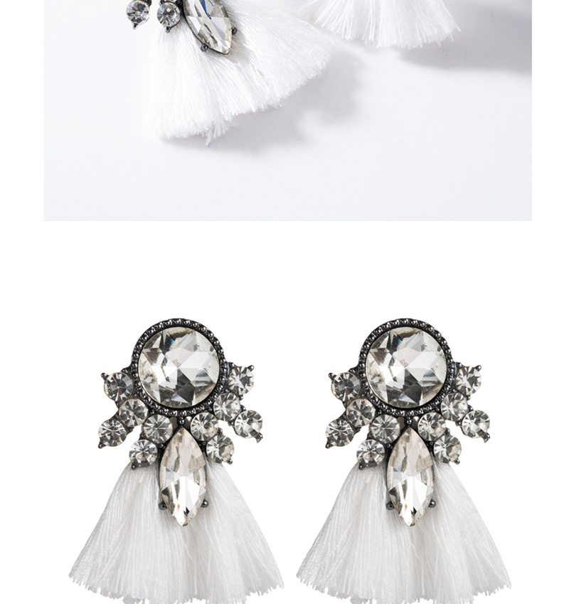 Fashion White Acrylic-studded Tassel Earrings,Drop Earrings