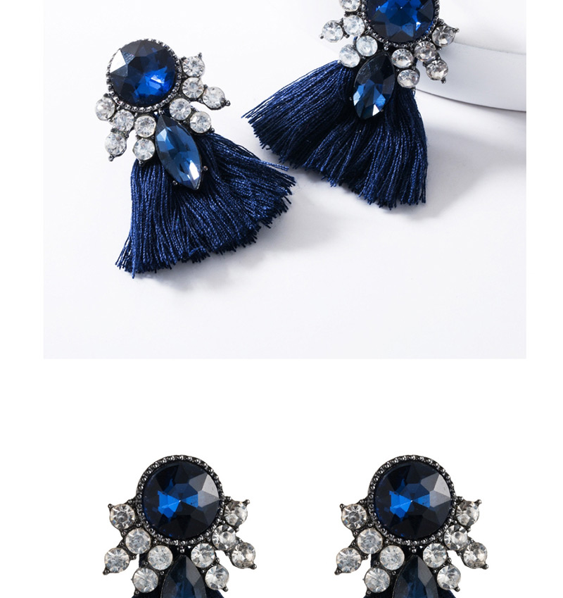 Fashion Blue Acrylic-studded Tassel Earrings,Drop Earrings