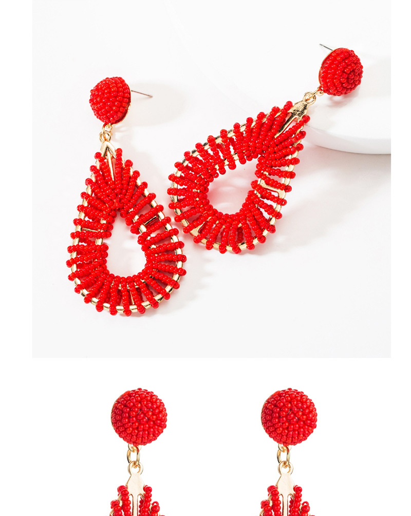 Fashion Red Alloy Hollow Drop-shaped Rice Earrings,Drop Earrings