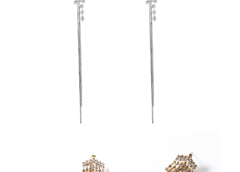 Fashion Silver Acrylic Diamond Alloy Chain  Silver Earrings,Drop Earrings