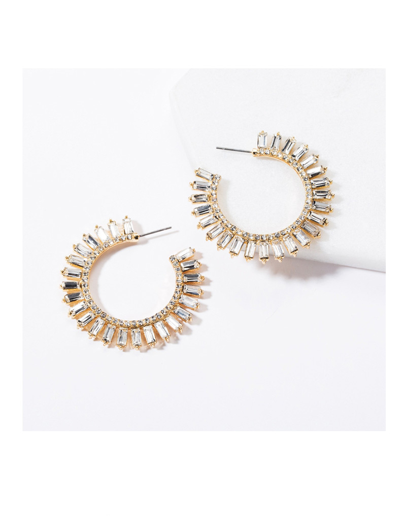 Fashion White C-shaped Acrylic Diamond Earrings,Hoop Earrings