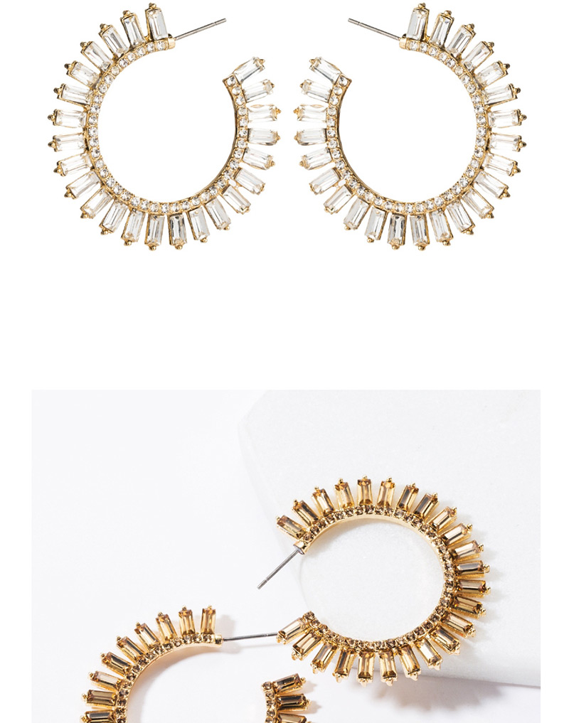 Fashion White C-shaped Acrylic Diamond Earrings,Hoop Earrings
