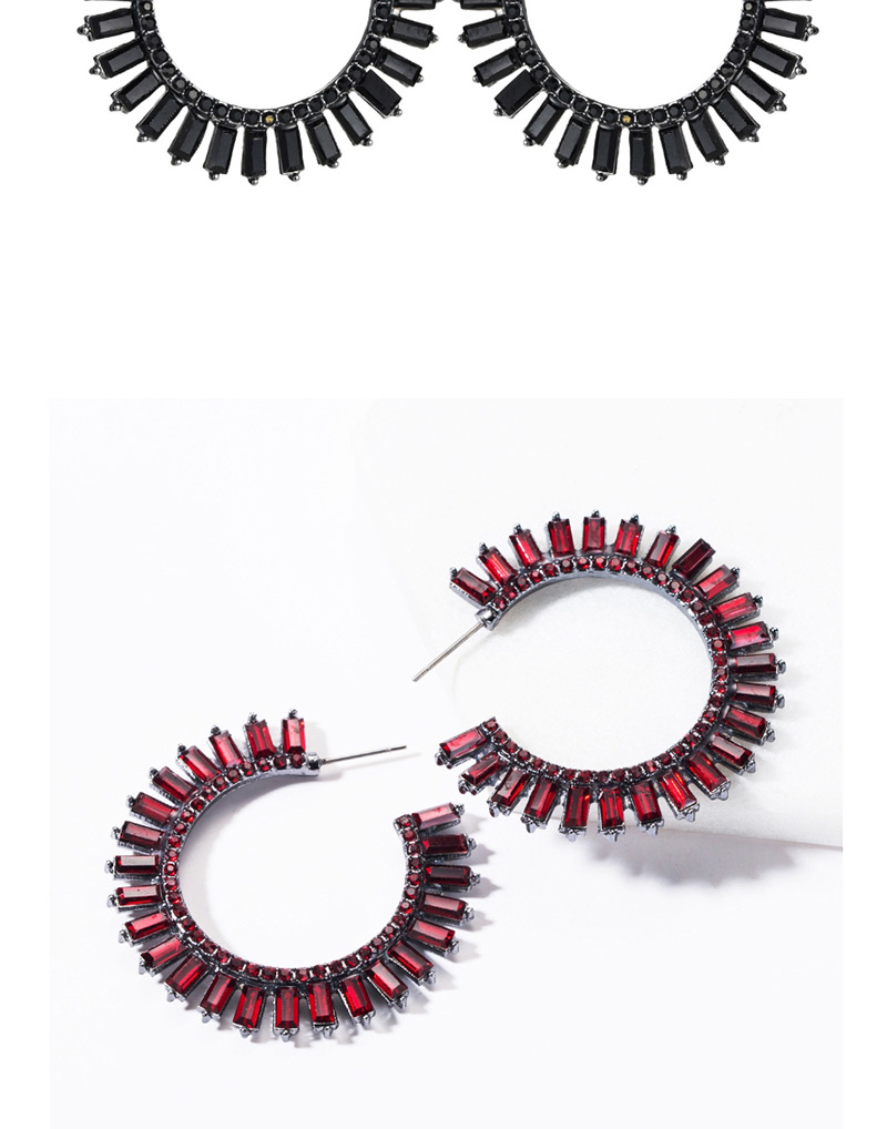 Fashion Red C-shaped Acrylic Diamond Earrings,Hoop Earrings
