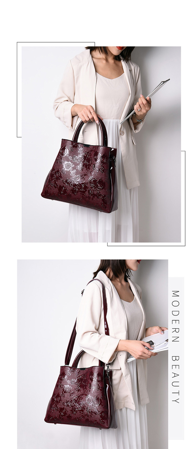 Fashion Purple Plus Wallet Rose Pattern Portable Slung Shoulder Bag,Handbags