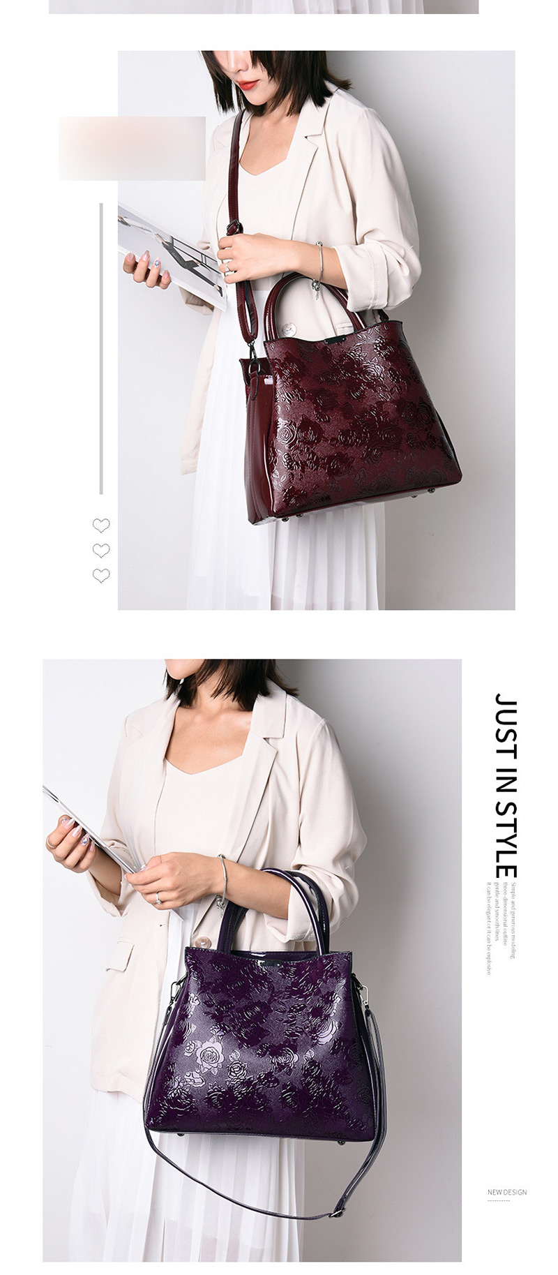 Fashion Purple Rose Pattern Portable Slung Shoulder Bag,Handbags
