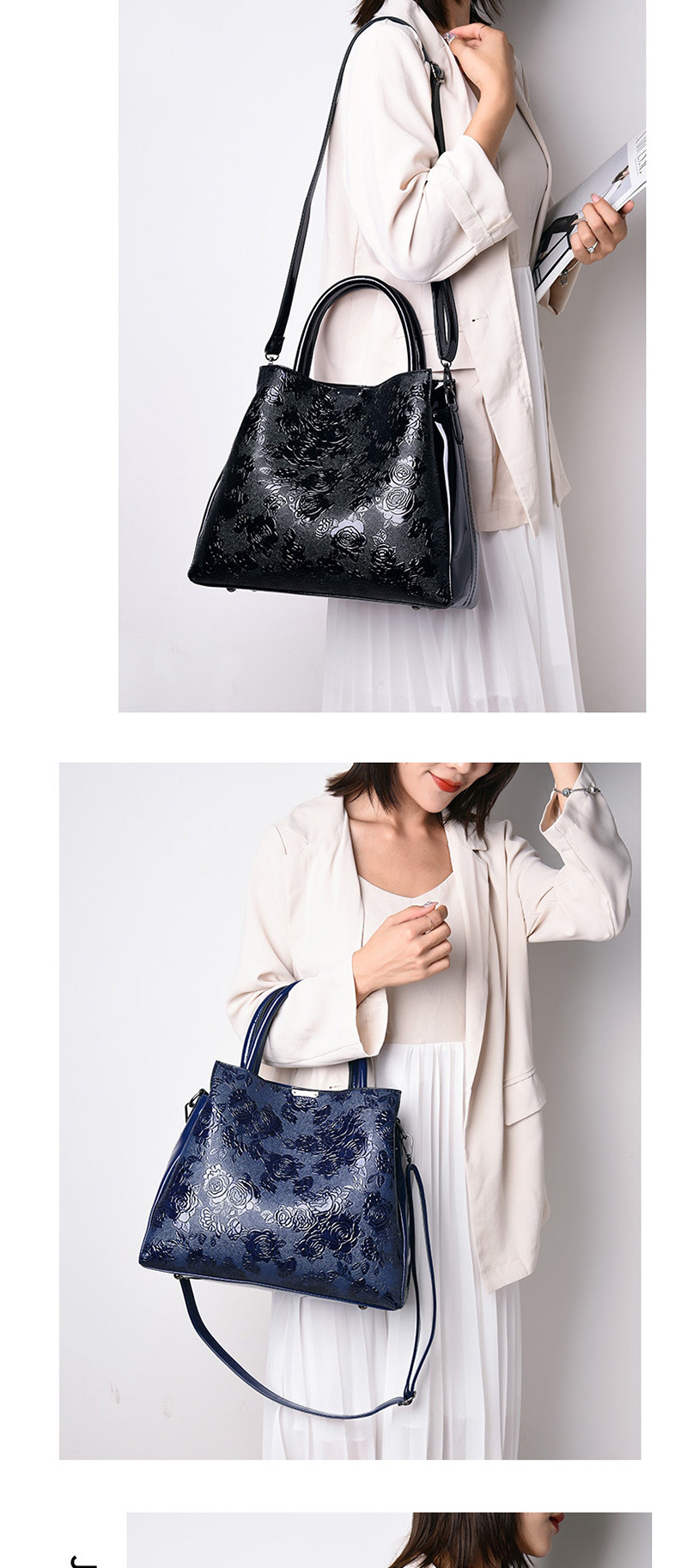 Fashion Blue Plus Wallet Rose Pattern Portable Slung Shoulder Bag,Handbags