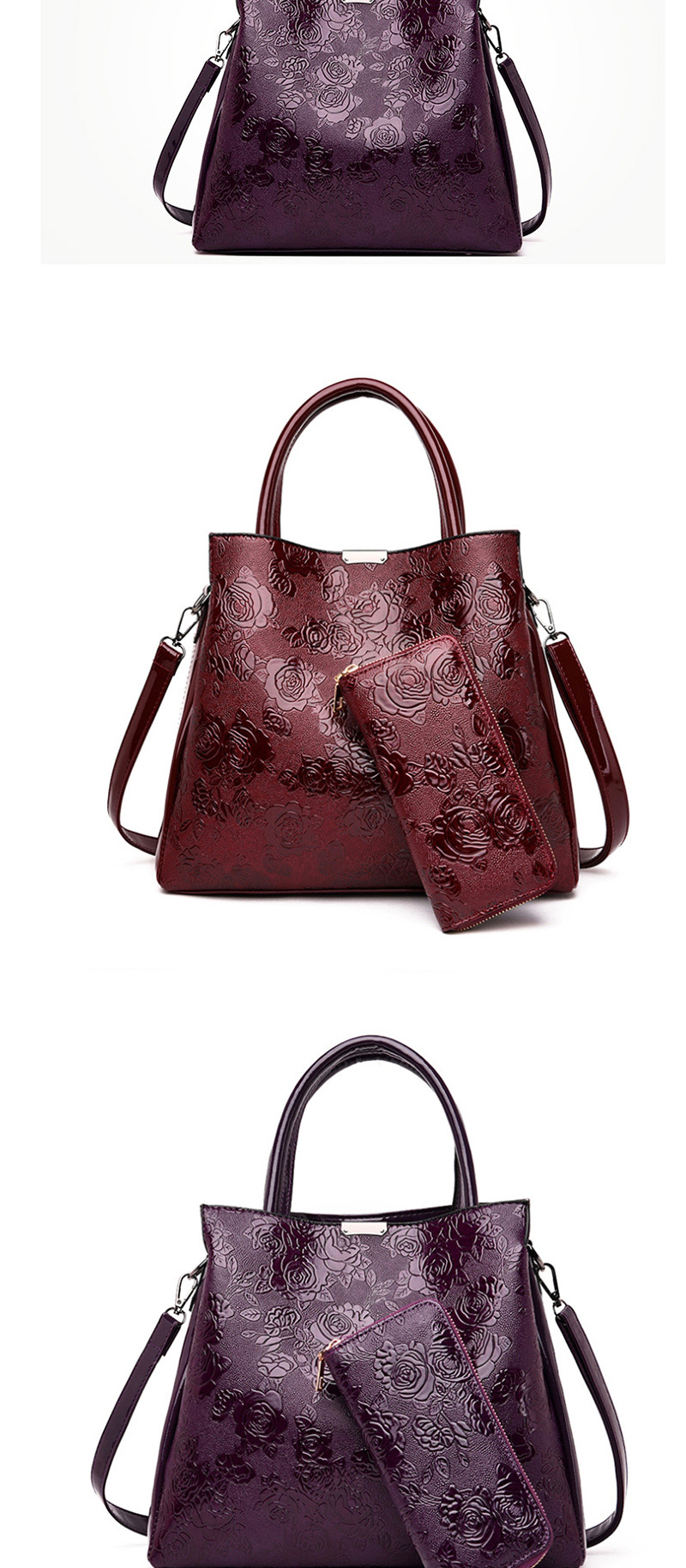 Fashion Red Plus Wallet Rose Pattern Portable Slung Shoulder Bag,Handbags