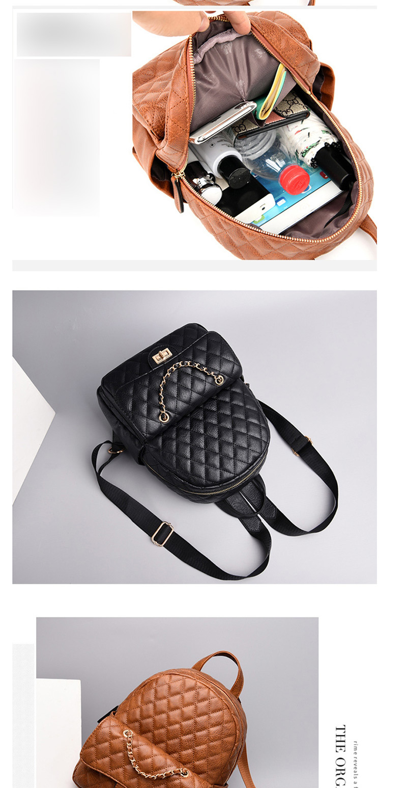 Fashion Brown Chain Lock Rhombic Backpack,Backpack