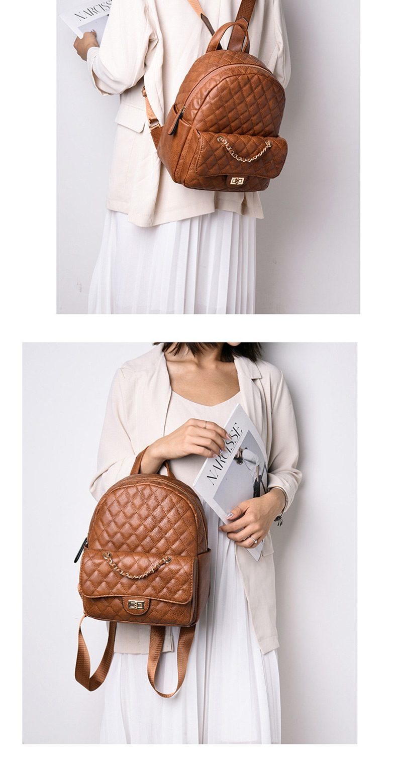 Fashion Brown Chain Lock Rhombic Backpack,Backpack