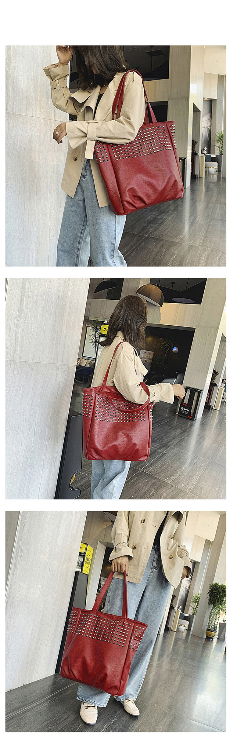 Fashion Red Big Rivet Hand Shoulder Shoulder Diagonal Package,Handbags