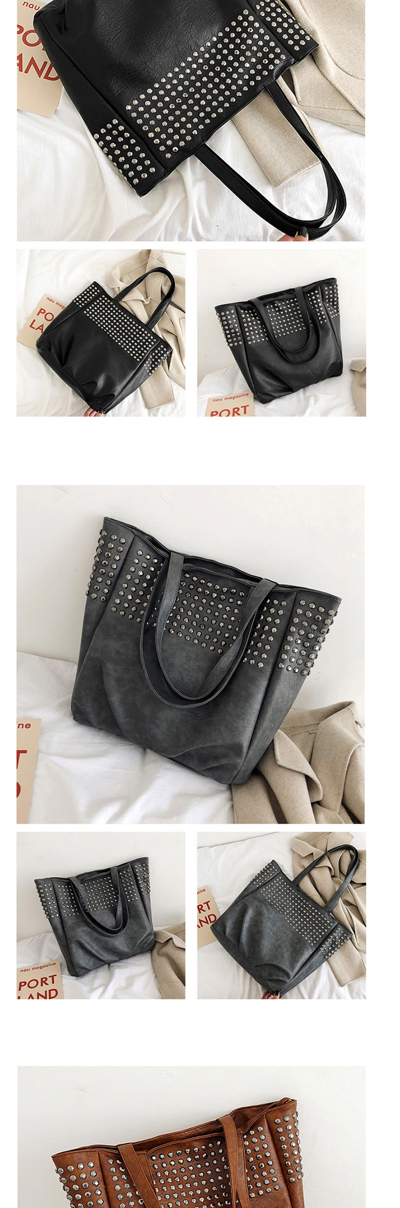 Fashion Brown Big Rivet Hand Shoulder Shoulder Diagonal Package,Handbags