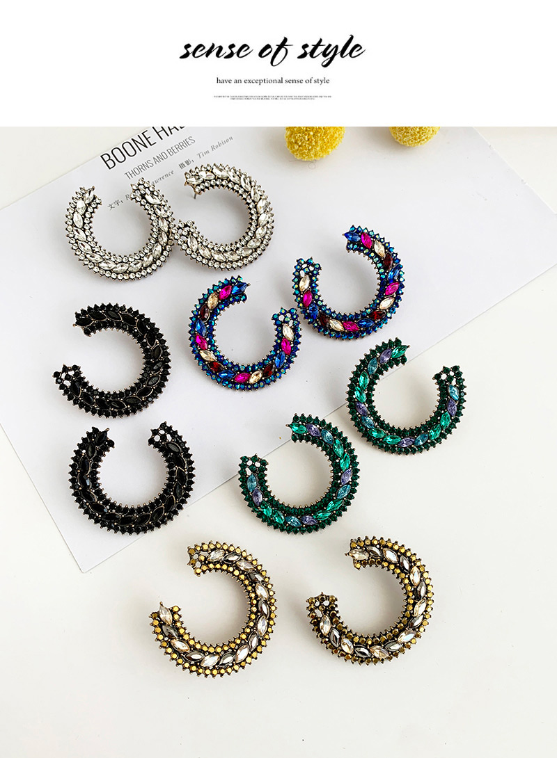 Fashion Black Alloy Diamond Small Round Earrings,Hoop Earrings