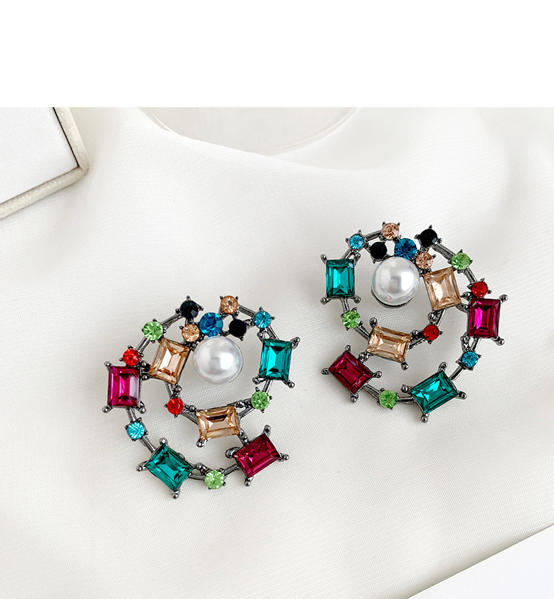Fashion Color Alloy Diamond Round Earrings,Stud Earrings